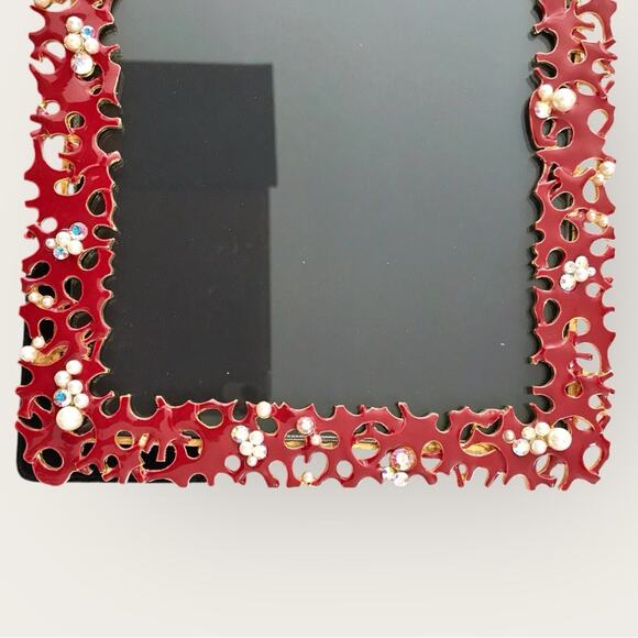 Papyrus Red Vintage Enameled Jeweled & Faux Pearl Decorative Frame 5 X 7 - Picture 3 of 7